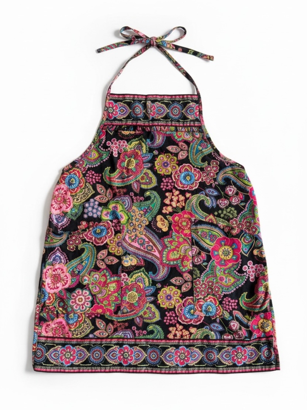 Vera Bradley Poppy Fields Floral Paisley Cotton Apron Black Pink One Size